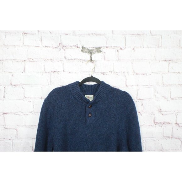 LL Bean Classic Ragg Wool Sweater Henley Nautical Navy Size Medium - Picture 2 of 10
